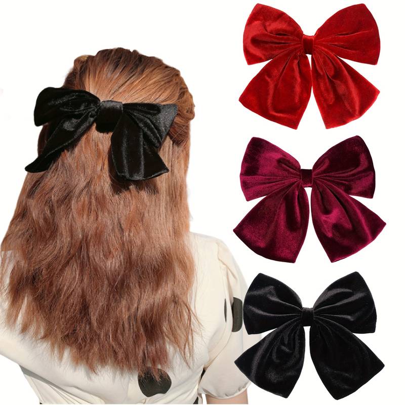 3 Pcs 8 inch Big Large Velvet Bows Velvet Hair Bows, Hair Ties Clips French Hair Barrettes Vintage Accessories for Girls Women, Christmas Gifts,Temu